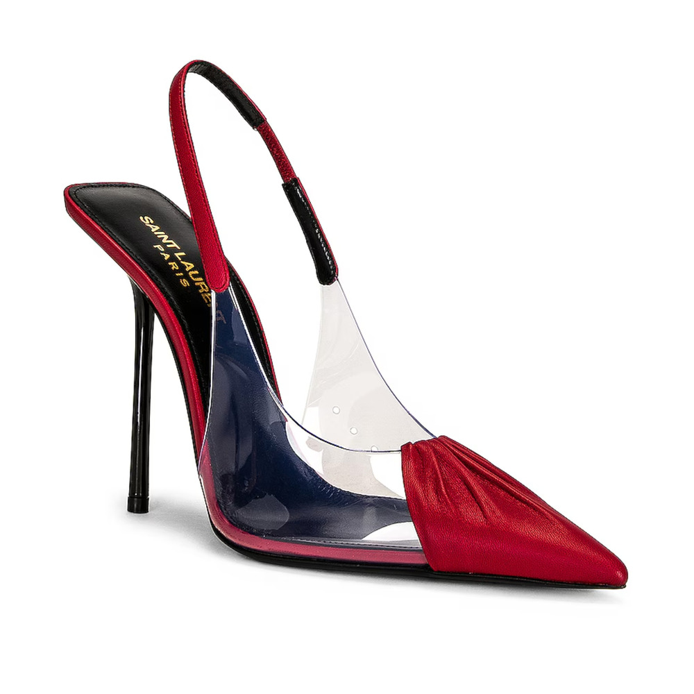 Saint Laurent Calfskin PVC Chica 115 Slingback Pumps Sz 37.5 in Red Leather - Picture 1 of 13